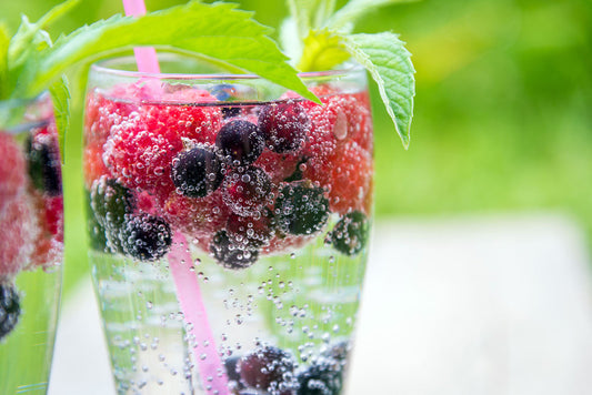 A CBD infused mocktail with fresh berries