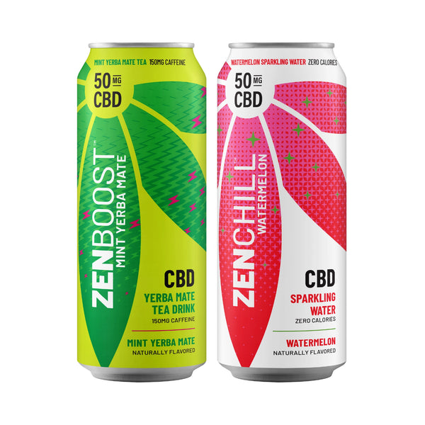 Two flavors: Watermelon Sparkling Water and Mint Yerba Mate Tea Drink