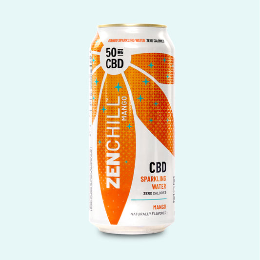 A can of Zentopia ZenChill Mango CBd Sparkling Water