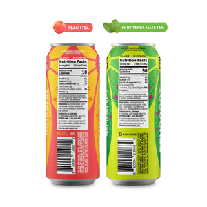 Nutrition Facts panels for Yerba and Peach flavors