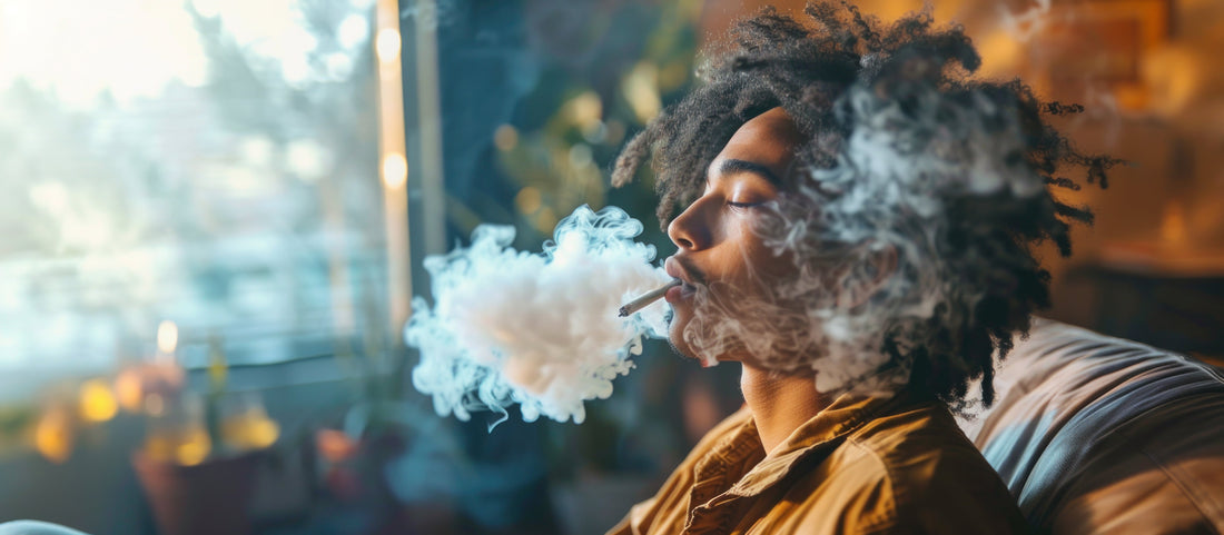 A young black man smoking a joint