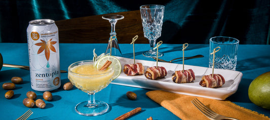 Bacon Wrapped Dates & Zentopia Mango CBD Sparkling Water