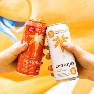 Zentopia 50mg CBD Drinks Peach Tea 150mg caffeine and Mango Sparkling 0 Calorie