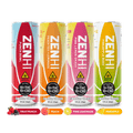 Four cans of Zenhi drinks with different flavors on a dark gray background
