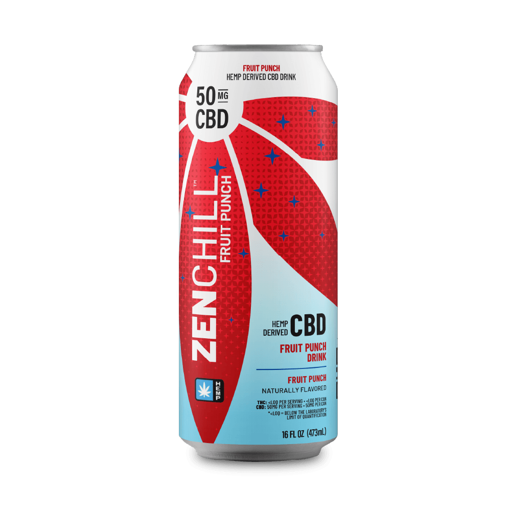 Zenchill CBD fruit punch drink can on a gray background