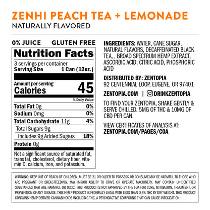 ZenHi Peach Tea Lemonade Nutrition facts
