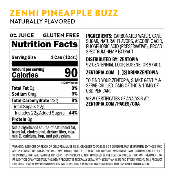 Zenhi Pineapple Buzz - 5mg THC + 10mg CBD Drink: Nutrition Facts