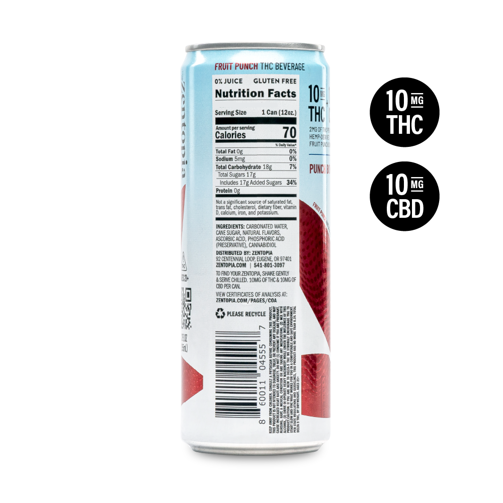 Zenhi Punch Bowl - 5mg THC + 10mg CBD Drink: Nutrition Facts on the back of the can