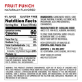 Nutrition facts label for a product called 'Fruit Punch' with ingredients and manufacturing details.
