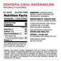 Nutrition facts label for Zentopia Chill Watermelon drink on a dark background