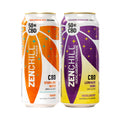 A can of Zentopia ZenChill Mango CBD Sparkling Water and a can of ZenChill CBD Huckleberry Lemonade