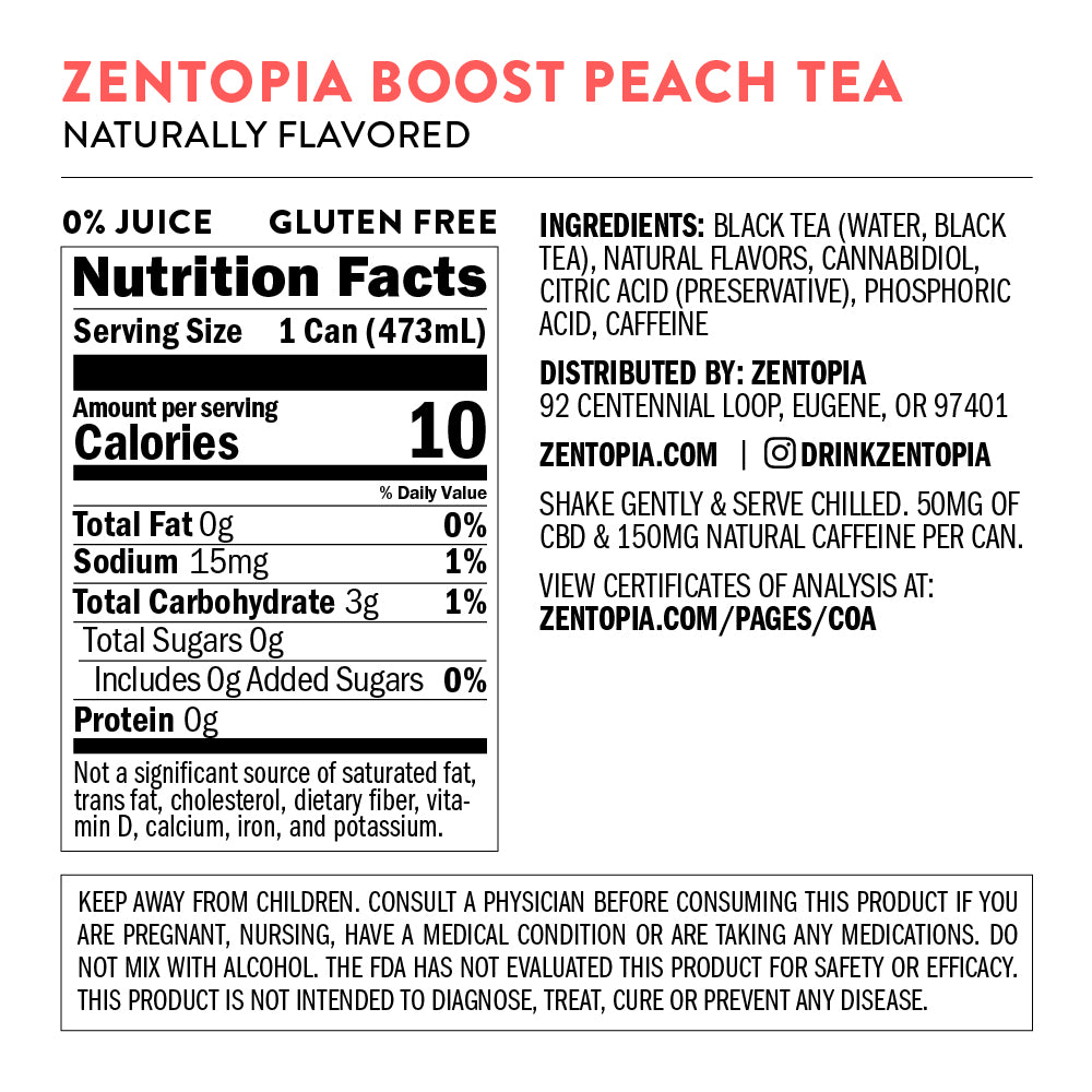 Zentopia CBD Peach Black tea nutrition facts