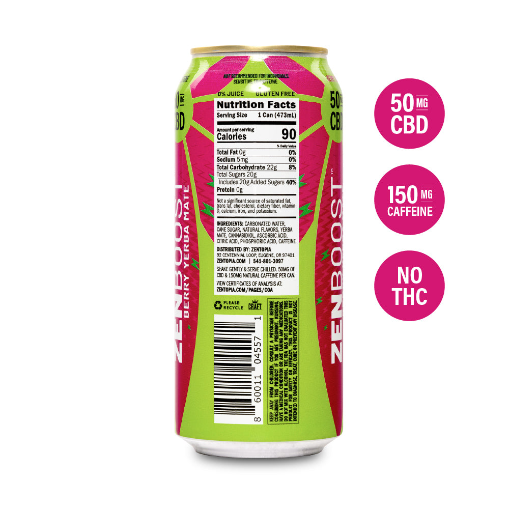 Zentopia ZenBoost Yerba Mate CBD infused tea nutrition facts