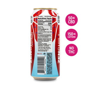 Nutrition facts on a can of Zentopia Fruit Punch Chill CBD Sparkling Water
