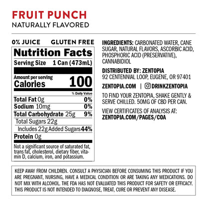 Zentopia Fruit Punch Chill CBD Sparkling Water - Nutritional Facts
 